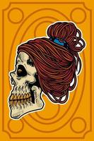 hand drawn skull head with cool hair card illustration vector