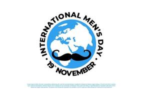 Men day background with moustache and world globe on white color. vector