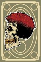 cabeza de calavera dibujada a mano con ilustración de tarjeta de pelo fresco vector
