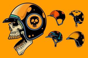 hand drawn skull with various helm vector illustration set