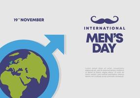 cartel de banner de fondo del día de los hombres con bigote y globo terráqueo vector