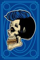 hand drawn skull head with cool hair card illustration vector