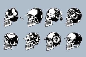 skull head with various helm on illustration set monochrome style vector