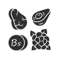 Vitamin B5 glyph icon. Meat, avocado and cauliflower. Healthy eating. Pantothenic acid natural food source. Minerals, antioxidants. Silhouette symbol. Negative space. Vector isolated illustration