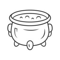 Witch cauldron linear icon. Thin line illustration. Brew potion. Wicked witchcraft sorcery. Iron pot, boiler with boiling magical poison. Contour vector isolated outline drawing. Editable stroke