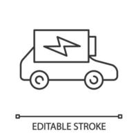 Electric car battery charging linear icon. Thin line illustration. Automobile battery level indicator. Eco friendly auto. Contour symbol. Vector isolated outline drawing. Editable stroke
