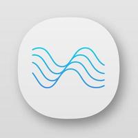 Wavy sound lines app icon. UIUX user interface. Music rhythm, melody wave. Soundtrack playing waveform. Synergy, energy flow sign. Web or mobile applications. Vector isolated illustration