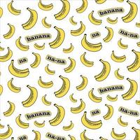 Cute banana pattern with slightly rotten bananas on white background with text banana. Vector print for fabric or wallpaper.