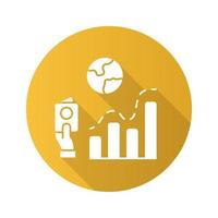 Immigration rate yellow flat design long shadow glyph icon. Business analysis, analytical research. Data representation. International migration. Analyzing infographics. Vector silhouette illustration