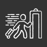 Express entry chalk icon. Passenger passing x-ray check at airport. Security check. Body scan machine. Customs inspection. Express path facility. Isolated vector chalkboard illustration