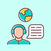 Immigration consultant blue color icon. Online support, hotline operator, Office, help desk worker, dispatcher. Travel agent. Call center manager. Trip advisor. Isolated vector illustration