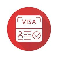 Start up visa red flat design long shadow glyph icon. Temporary residence permit. Travel document. Tourist paperwork. Travel approval. Foreign entrepreneurs visa. Vector silhouette illustration