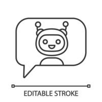 Chatbot in speech bubble linear icon. Thin line illustration. Talkbot. Virtual assistant. Online support service. Modern robot. Contour symbol. Vector isolated outline drawing. Editable stroke