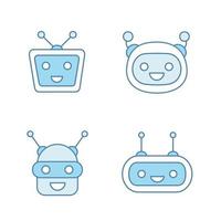 Chatbots color icons set. Talkbots. Laughing virtual assistants collection. Conversational agents. Modern robots. Isolated vector illustrations