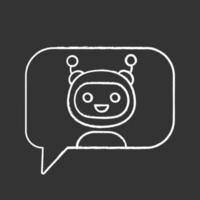 chatbot en icono de tiza de burbuja de voz. robot parlante asistente virtual. servicio de soporte en línea. robot moderno. ilustración de pizarra de vector aislado