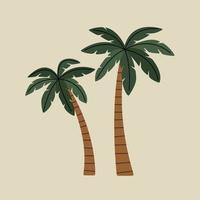 Palm Trees element in modern flat line style. Hand drawn vector illustration of summer, vacation, travel, trip, exotic, beach cartoon design. Vintage natural patch, badge, emblem, logo, decoration.