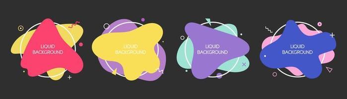 Set of 4 abstract graphic liquid elements in memphis style. Dynamical waves colored fluid shapes. Isolated banners with flowing liquids. Template for the design of a logo, flyer or presentation. vector