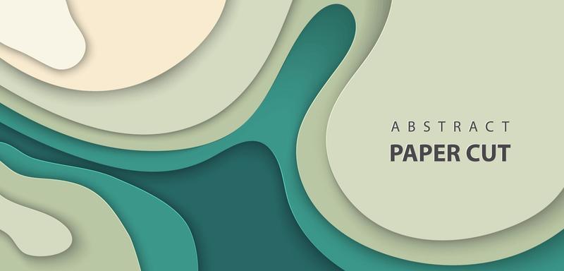 Vector background with deep green color paper cut waves shapes. 3D abstract paper art style, design layout for business presentations, flyers, posters, prints, decoration, cards, brochure cover.
