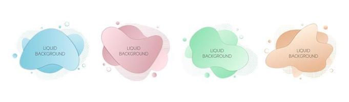 Set of 4 abstract modern graphic liquid elements. Dynamical waves different colored fluid forms. Isolated banners with flowing liquid shapes. Template for the design of a logo, flyer or presentation. vector