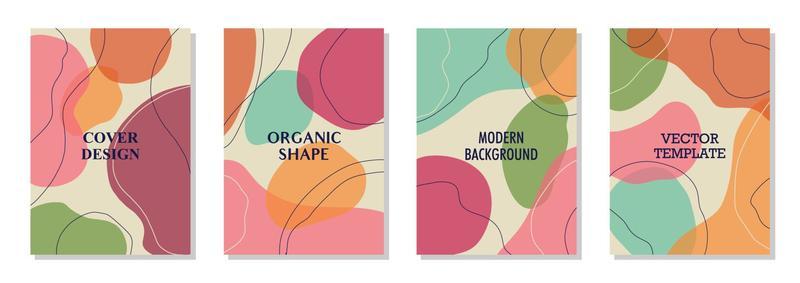 Set of 4 wall art posters, brochure, flyer templates. Organic line abstract shape drawn, hand drawn design, simple wallpaper. Dynamic contemporary line graphic vector vintage design, liquid or fluid.