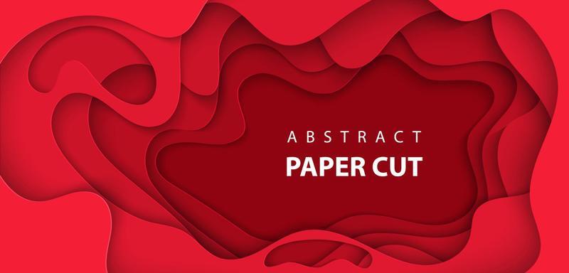 Vector background with deep red color paper cut shapes. 3D abstract Christmas paper art style, design layout for business presentations, flyers, posters, prints, decoration, cards, brochure cover.