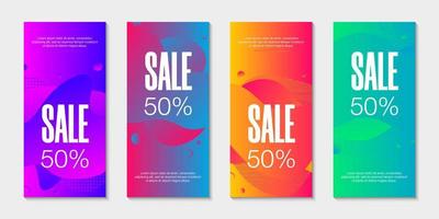 Set of 4 abstract modern graphic liquid banners. Dynamical waves different colored fluid forms. Isolated templates with flowing liquid gradient shapes. For the special offer, flyer or presentation. vector