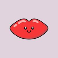 Fashion, beauty, make up, cosmetics, fashion thing patch, badge, sticker. Cute cartoon lips icon in kawaii style. Vector asian japanese isolated illustration