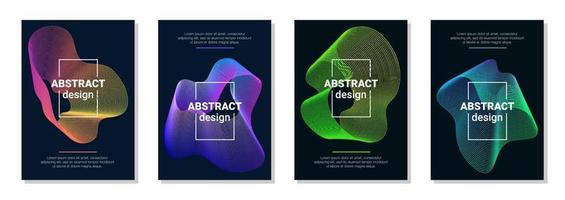 Vector technology abstract brochure, cover, flyer templates with dynamic amorphous vector flowing gradient particle water curve waves and modern organic lines. Retro futurism geometric, cyberpunk.