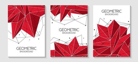 Polygonal abstract futuristic red template, low poly sign. Lines, dots and triangle shapes, connecting network. Brochure template, cover layout, magazine, flyer design. vector