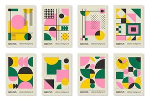 conjunto de 8 afiches de diseño geométrico mínimo de los años 20, arte mural, plantilla, diseño con elementos de formas primitivas. fondo de patrón retro bauhaus, círculo abstracto vectorial, triángulo y arte de línea cuadrada vector