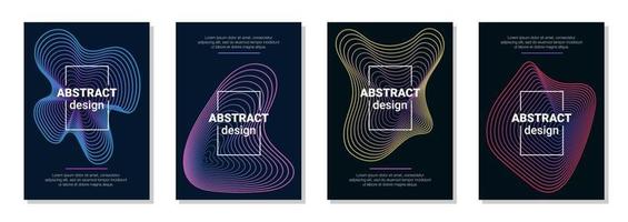 Vector technology abstract brochure, cover, flyer templates with dynamic amorphous vector flowing gradient particle water curve waves and modern organic lines. Retro futurism geometric, cyberpunk.