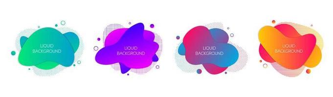 Set of 4 abstract modern graphic liquid elements. Dynamical waves vivid colors fluid forms. Isolated banners with flowing liquid shapes. Template for the design of a logo, flyer or presentation. vector