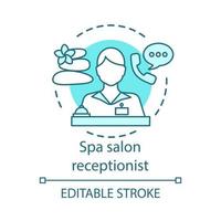 icono de concepto de recepcionista de salón de spa. secretaria, gerente idea ilustración de línea delgada. asistente contestando teléfono, haciendo registro de cliente. dibujo de contorno aislado vectorial. trazo editable vector