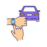 NFC car color icon. NFC bracelet auto key. Smart automobile. Near field communication auto control. Isolated vector illustration