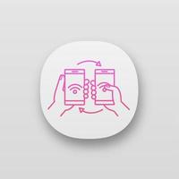 NFC data transfer app icon. Content sharing with smartphones. NFC files transfer. Near field communication. UIUX user interface. Web or mobile application. Vector isolated illustration