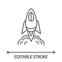 Startup launch linear icon. Start business. Thin line illustration. Rocket, spaceship. Spacecraft. Project management. Contour symbol. Vector isolated outline drawing. Editable stroke