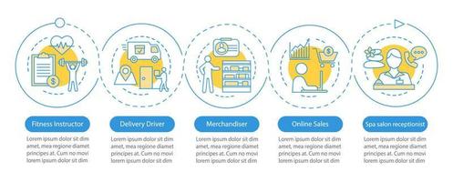 plantilla de infografía vectorial de vacante de trabajo a tiempo parcial. elementos de diseño de presentación de negocios. visualización de datos con cinco pasos y opciones. gráfico de línea de tiempo del proceso. diseño de flujo de trabajo con iconos lineales vector