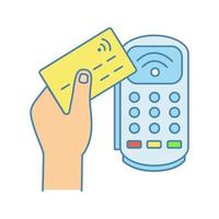 Payment terminal color icon. POS terminal. NFC payment. Contactless transaction. Near field communication. E-payment. Isolated vector illustration