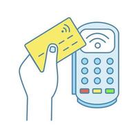 icono de color del terminal de pago. terminal pos. pago nfc transacción sin contacto. Cerca de un campo de comunicación. pago electrónico. ilustración vectorial aislada vector