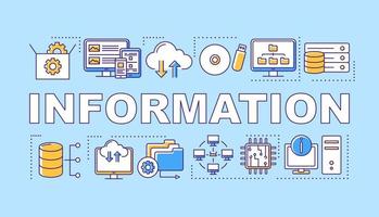 Information word concepts banner. Data management, web hosting. Servers and databases. Presentation, website. Isolated lettering typography idea with linear icons. Vector outline illustration