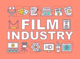 Film industry word concepts banner. Show business. Cinema production and distribution. Presentation, website. Isolated lettering typography idea with linear icons. Vector outline illustration