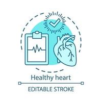 Healthcare, healthy heart concept icon. Medical treatment idea thin line illustration. Diseases diagnostics. Clipboard with cardiogram and check mark vector isolated outline drawing. Editable stroke..