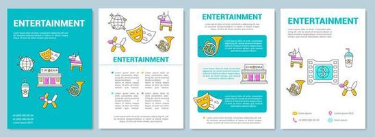 Entertainment industry template layout. Cinema, music and events. Flyer, booklet, leaflet print design with linear illustrations. Vector page layouts for magazines, annual reports, advertising posters