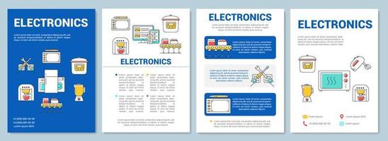 Electronics industry brochure template layout. Tech production. Flyer, booklet, leaflet print design with linear illustrations. Vector page layouts for magazines, annual reports, advertising posters