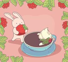 kawaii rabbit and chocolate vector