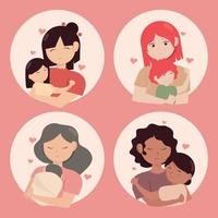 set of mothers with babies vector