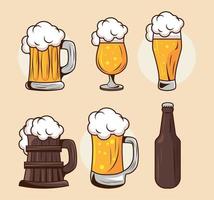 seis cervezas bebidas iconos vector
