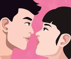 caras de pareja besándose perfiles vector