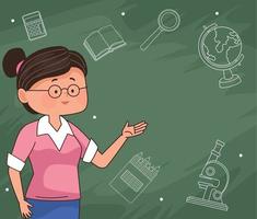 female teacher with chalkboard vector