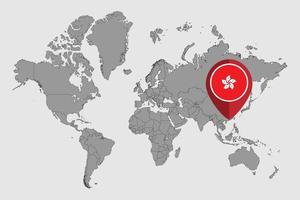 Pin map with Hong Kong flag on world map. Vector illustration.